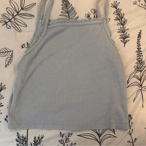 American Eagle Outfitters Light Blue Ribbed Lace-Trim Tank